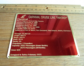 Carnival Fantasy Cruise Line Ship Model Brass Display Plaque Beautiful Detailed
