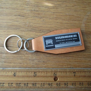 Vintage Look Data Plate Hummer Leather Keychain