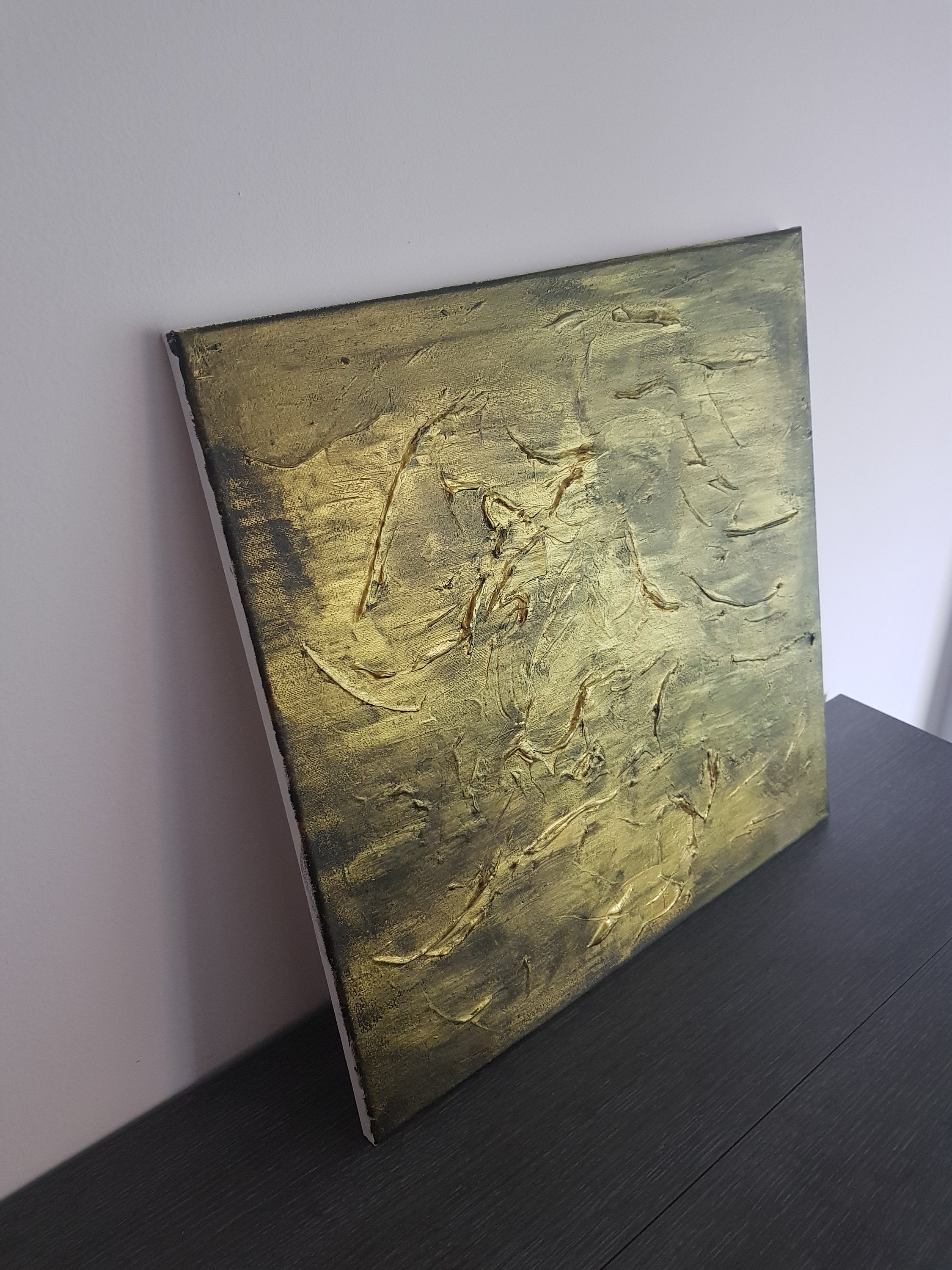 Abstract paint Gold over black Etsy