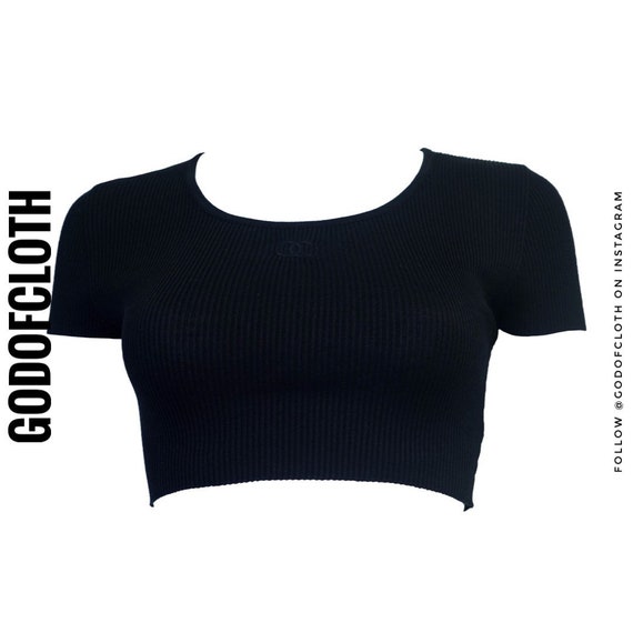 Chanel 1995 Black CC Logo Crop Top