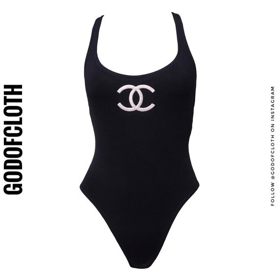Chanel Black CC Logo One-Piece Swimsuit