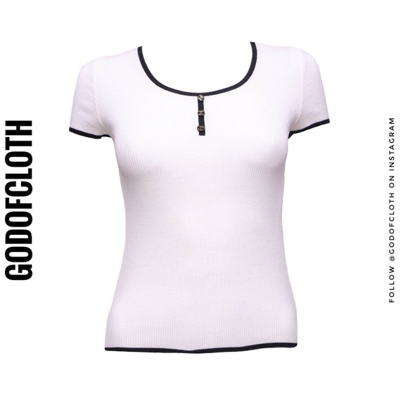 Chanel White Knit Button Top