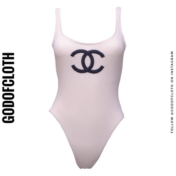 Chanel White CC Logo One-Piece Swimsuit
