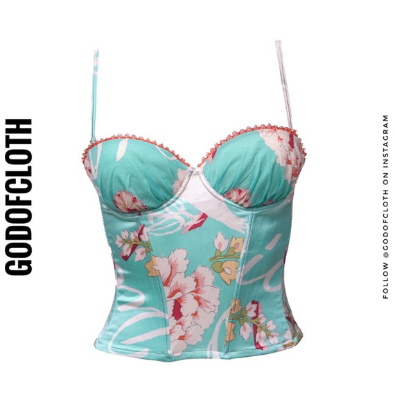 Christian Dior Blue Floral Bustier Corset Top