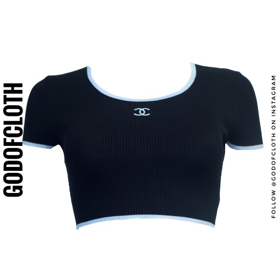 Chanel 1995 Black CC Logo Crop Top