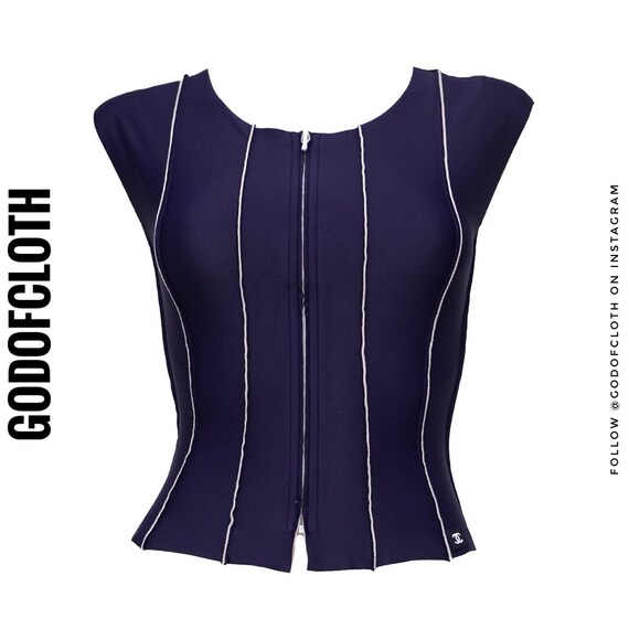 Chanel Navy Zip-Up Sleeveless Top