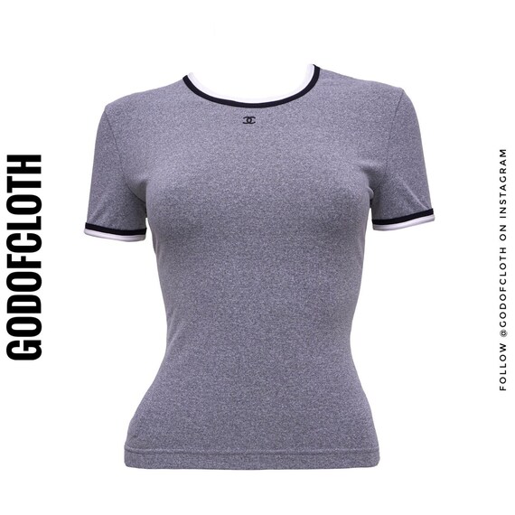 Chanel Gray CC Logo Short Sleeve T-Shirt