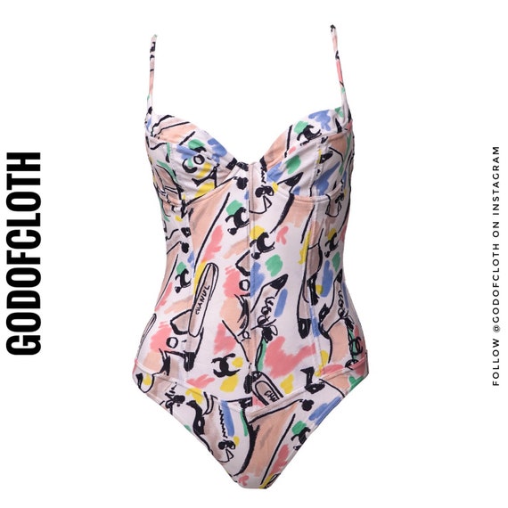 Chanel Bustier Shoe Print One-Piece Swimsuit