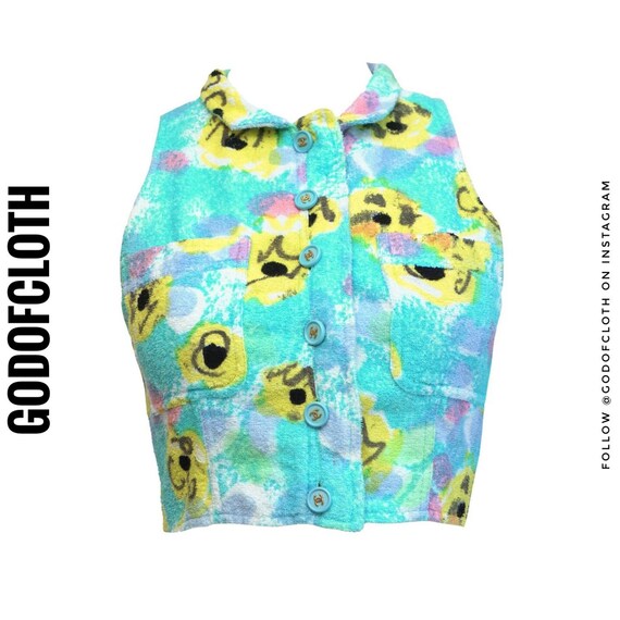 Chanel Blue Floral Terry Cloth Crop Top