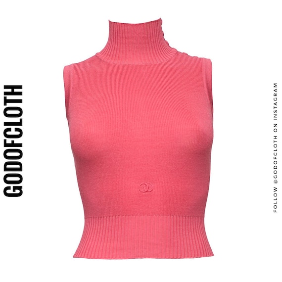 Chanel CC Logo Tank Turtle Neck Crop Top