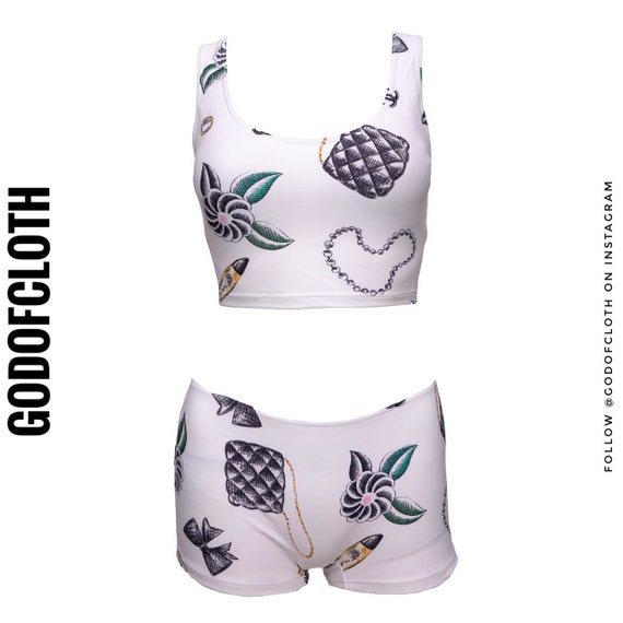 Chanel Lipstick Print White Top and Short set from