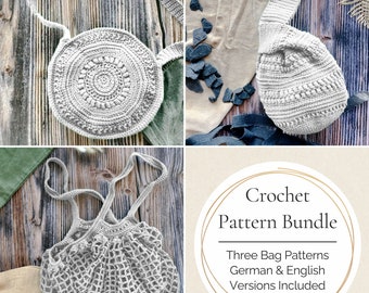 Crochet Bag Pattern Bundle // Three Separate Crochet Patterns For Bags And Purses // goodiby