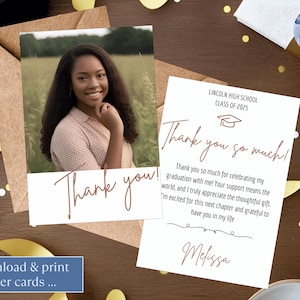 Graduation Thank You Note Template Print and Mobile Thank You Notes Digital Graduation Thank You Editable Grad Party Thanks Modern x1008b