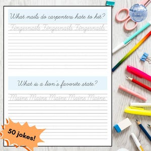 Cursive Learning Jokes | Cursive Tracing | Cursive Handwriting Practice | Elementary | Homeschool | Instant Download | Printable Worksheets