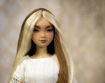 Brown with blonde money piece alpaca bjd wig