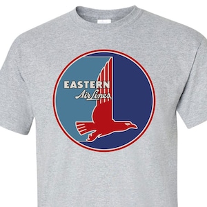 Eastern Airlines Vintage Logo T-Shirt - 100% Cotton Gildan Brand Gray Shirt