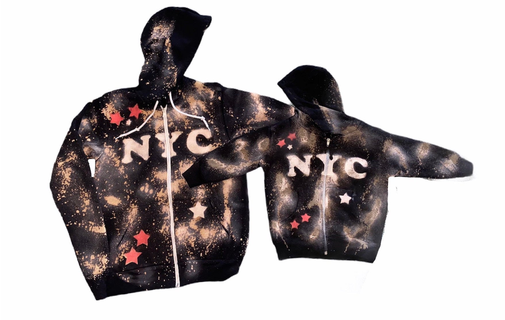 NYC Hoodie / Bleach Dye / Spray dye / Zip Hoodie / Schwarzer Etsy.de