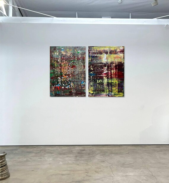 大型絵画デュオ絵画セット 100 x 70 cm 抽象現代カラフルモダンアート 