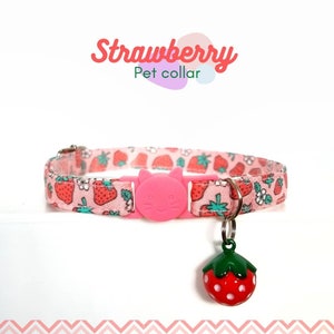 Strawberry  Cat Collar  Strawberry bell with Breakaway Safety Buckle , for Kitten Adult  cat  Small Dog