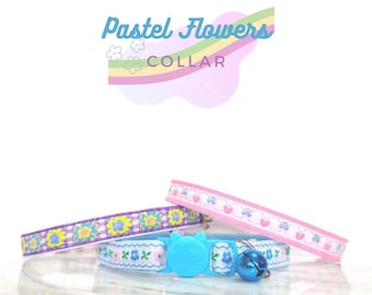 Pastel Flower Cat Collar, Breakaway Buckle, Kitten & Small Dog