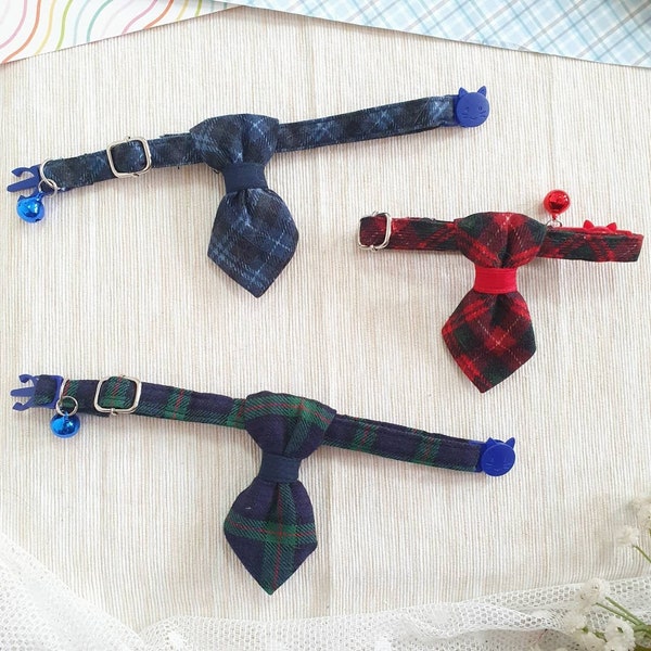 Tartan fabric Cat Necktie Collar with Breakaway Safety Buckle , for Kitten Adult  cat  Small Dog / Mini  Tie / Dog Neck tie / Cat tie