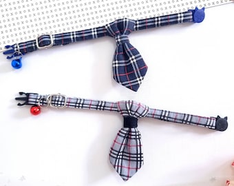 Tartan Cat Collar with Necktie, Breakaway Safety Buckle, Kitten to Small Dog