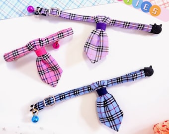 Tartan Cat Collar with Necktie, Breakaway Kitten Collar, Small Dog Tie