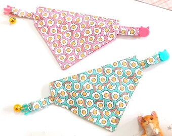 Fried Egg Bacon Bandana Cat Collar, Breakaway Buckle, Kitten to Small Dog
