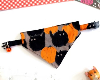 Schwarze Katze Kürbis Halloween Katzenhalsband mit Bandana, Breakaway Schnalle