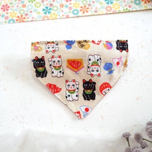 Japanese Lucky cat  Bandana Cat Collar with Breakaway Safety Buckle , for Kitten Adult  cat  Small Dog.