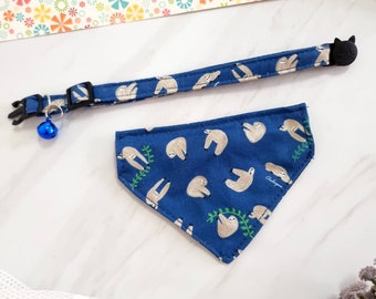 Sloths Bandana Cat Collar with Breakaway Safety Buckle , for Kitten Adult  cat  Small Dog