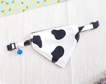 Cow Bandana Cat Collar with Breakaway Safety Buckle , for Kitten Adult  cat  Small Dog