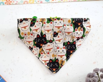 Japanese Lucky cat  Bandana Cat Collar with Breakaway Safety Buckle , for Kitten Adult  cat  Small Dog