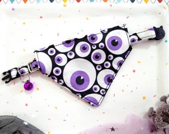 Halloween Cat Collar with Bandana, Purple Eyes, Breakaway Buckle