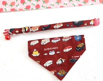Sushi Cat Bandana Collar, Breakaway Buckle, Kitten and Small Dog