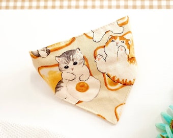 Cat Bandana Collar, Bread Egg Lazy Cat Print, Breakaway Buckle