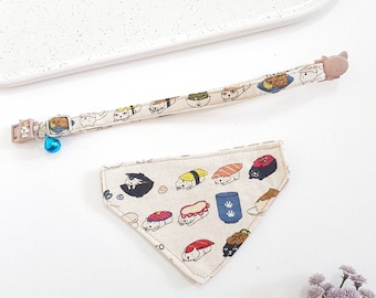 Sushi Cat Bandana Collar, Breakaway Buckle, Kitten to Small Dog