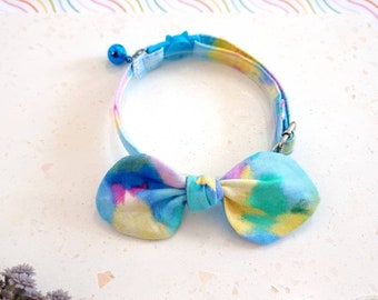 Watercolor Cat Collar Bow Tie, Breakaway Kitten Collar