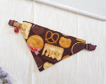 Chocolate cookies Bandana Cat Collar with Breakaway Safety Buckle , for Kitten Adult  cat  Small Dog