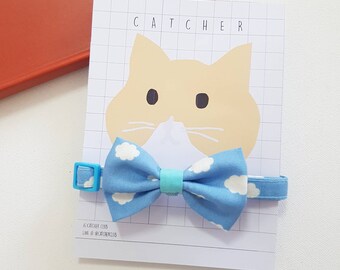 Clouds Fabric Cat Collar Bow Tie, Breakaway Buckle, Kitten/Small Dog
