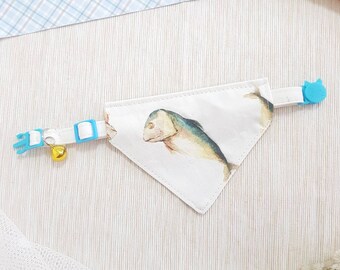 Mackerel Fish Bandana Cat Collar, Breakaway Safety Buckle