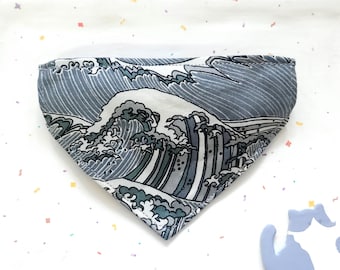 Japanese Sea Wave Bandana Cat Collar with Breakaway Buckle