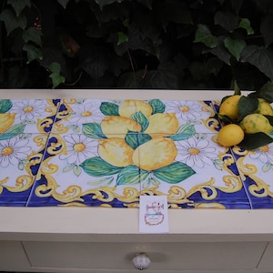 Sicilian lemons table runner runner da tavolo in tessuto tipico siciliano limoni giallo blu bianco yelloe white blue towel decoration home