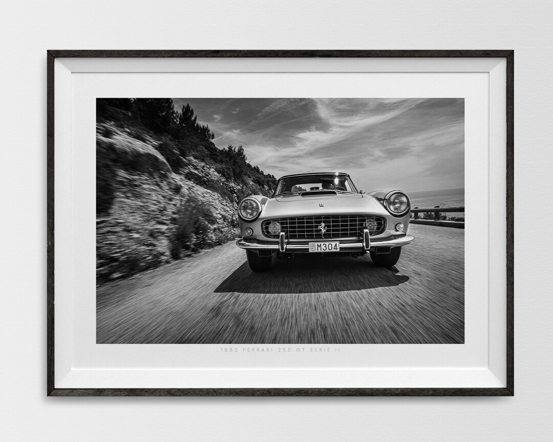 Vintage Ferrari Wall Art in Black and White, Signed and Limited Fine Art Photograph Print Poster