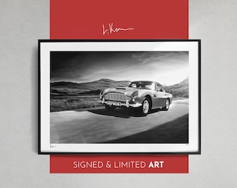 1964 Aston Martin DB5, Fine Art Photography Wall Art, Classic Car, Framed Aston Martin Photo, Signé par l’artiste, Affiche noir et blanc