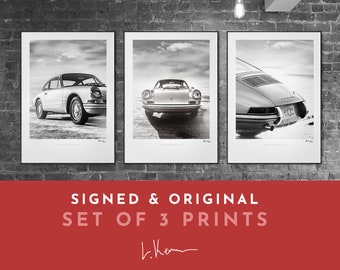 Porsche 911 kunst aan de muur, set van 3 - gesigneerde en beperkte kunstfotoprintposter