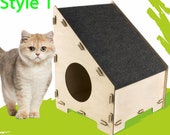 Modern cat house with plywood, Wooden Pet house, Cat scratching post, House with Cat Scratching Post, Modules for a cat house