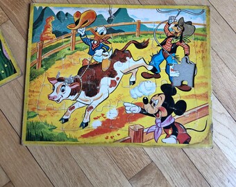 Vintage Walt Disney Puzzles Western Theme With Mickey, Goofy