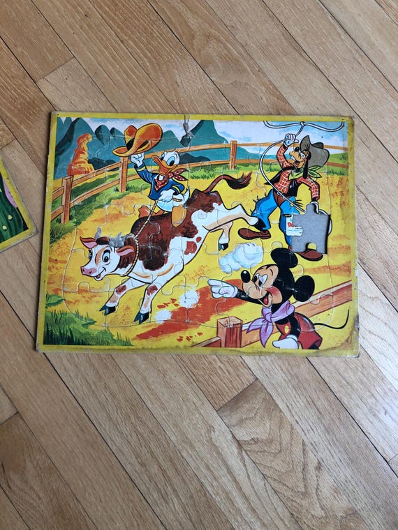 Vintage Walt Disney Puzzles Western Theme With Mickey, Goofy
