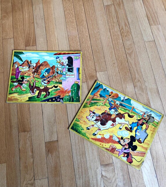 Vintage Walt Disney Puzzles Western Theme With Mickey, Goofy, and Vintage Walt Disney Puzzles Western Theme With Mickey, Goofy, and